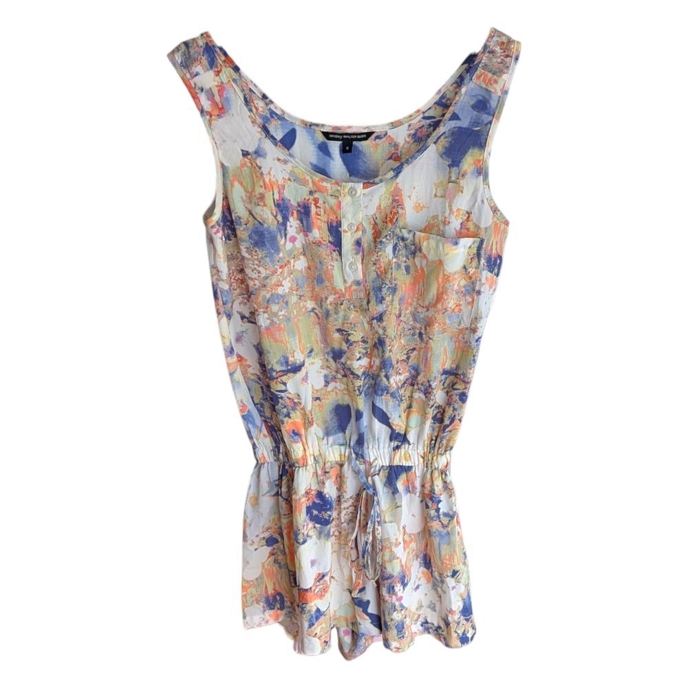 Walter Baker Floral Sleeveless Romper Shorts With Waist Tie S